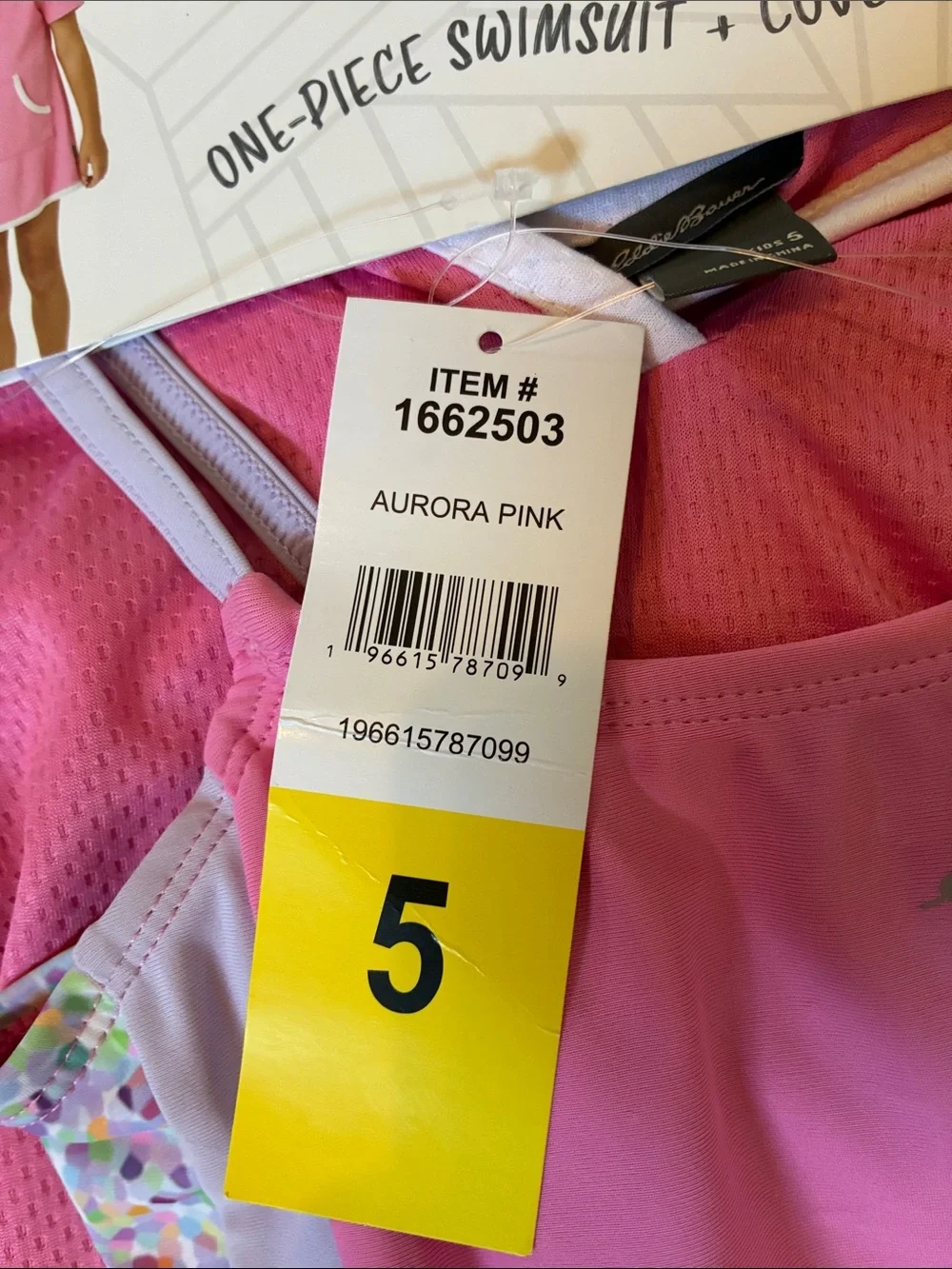NWT Eddie Bauer Kids Pink One-Piece Swimsuit with Cover-Up, Size 5